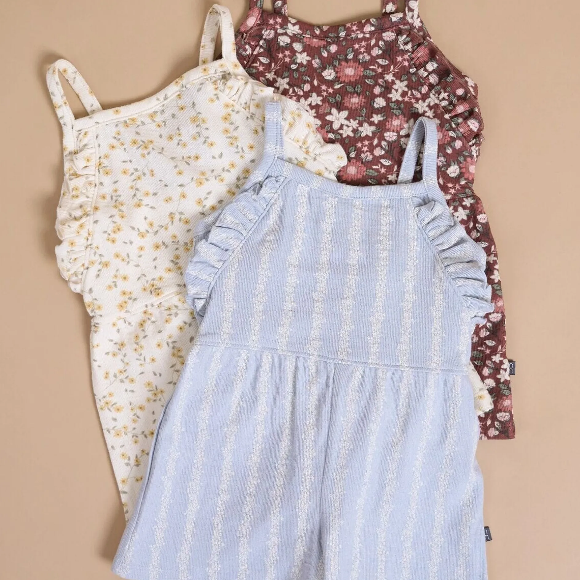 Infant & Toddler Girls Light Blue Mini Flower Stripe Ruffle Romper