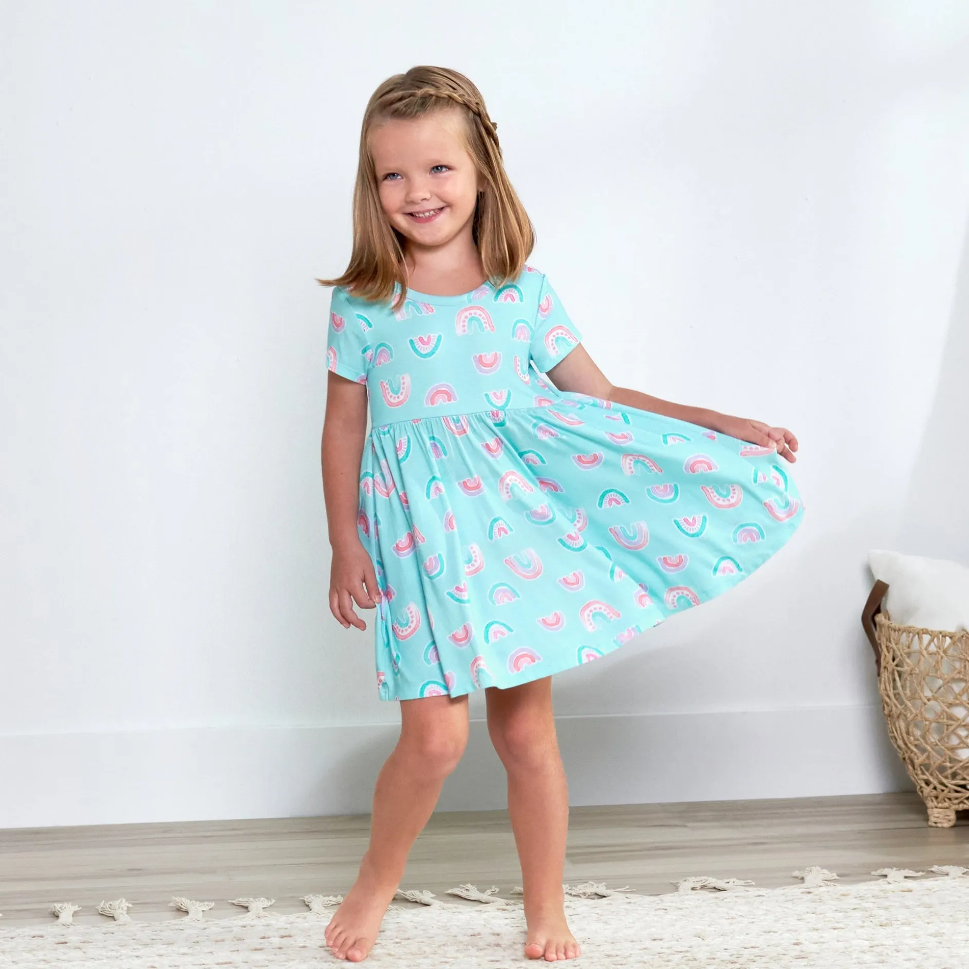 Infant & Toddler Girls Rainbow Sky Buttery Soft Viscose Made from Eucalyptus Twirl Dress