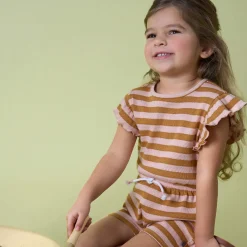 Infant & Toddler Girls Rose Stripe Flutter Sleeve Romper