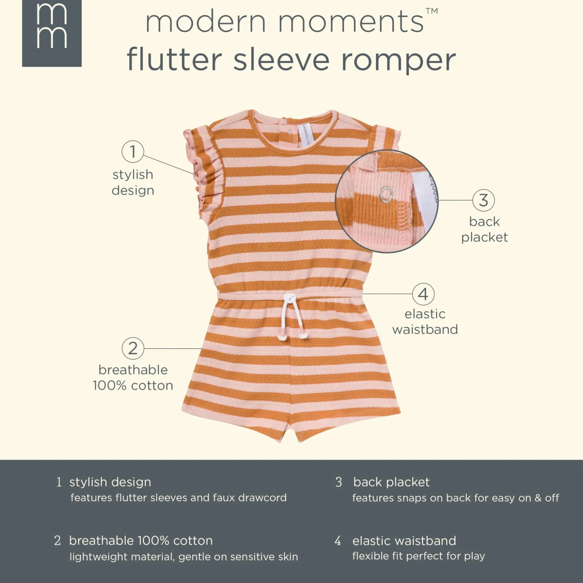 Infant & Toddler Girls Rose Stripe Flutter Sleeve Romper