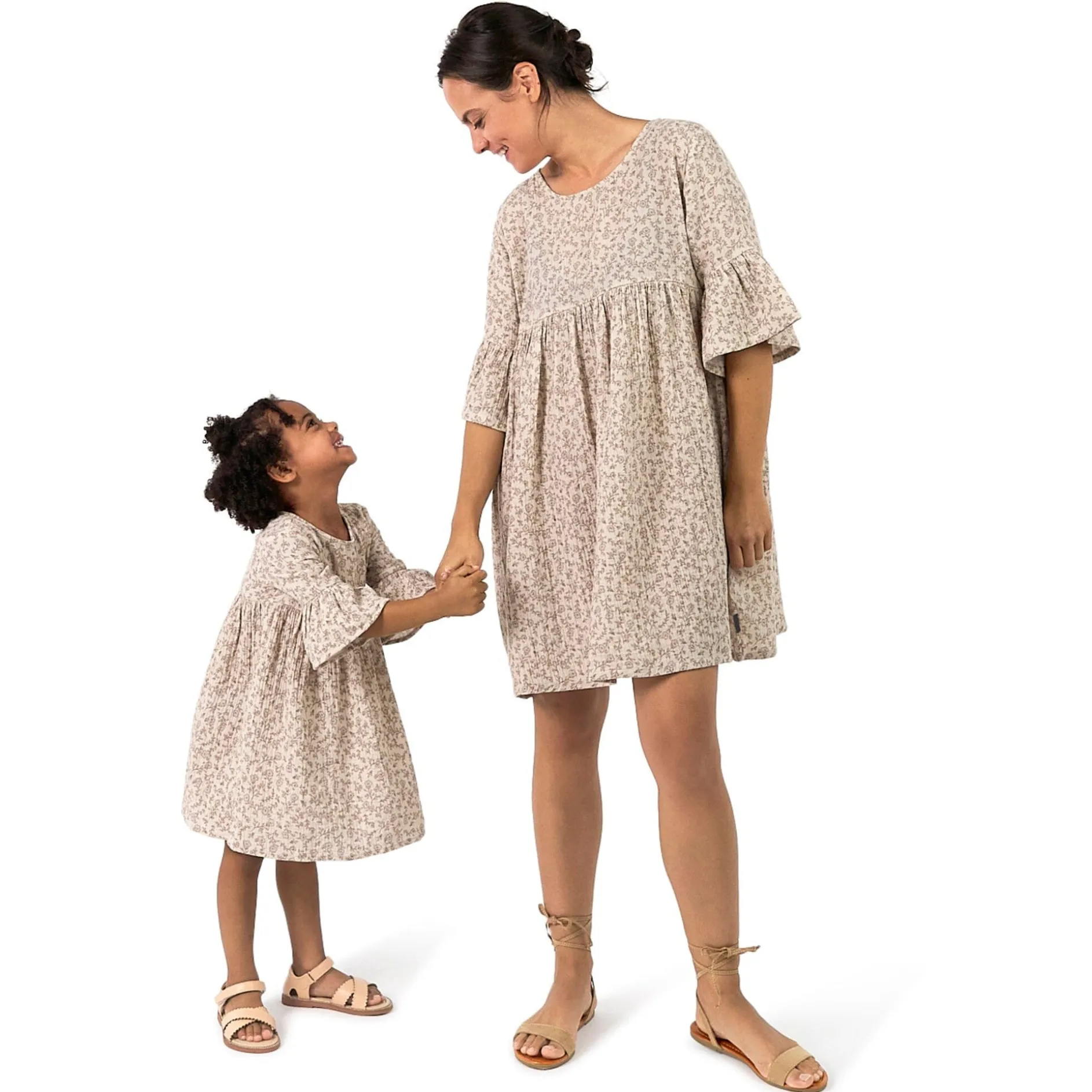 Infant & Toddler Girls Tan Floral Gauze Dress