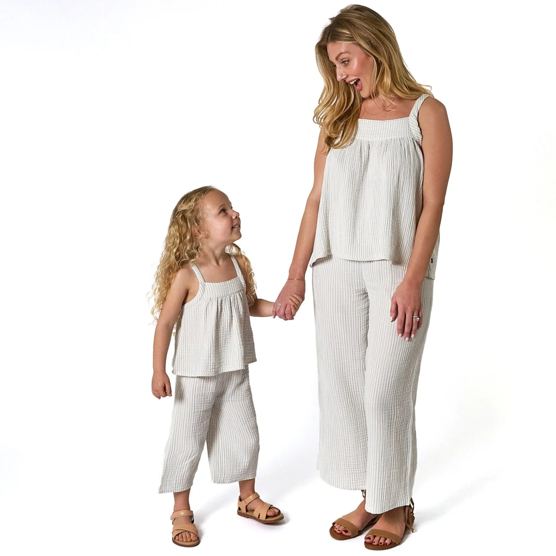 Mommy & Me Light Blue Stripe Top & Cropped Pants Bundle