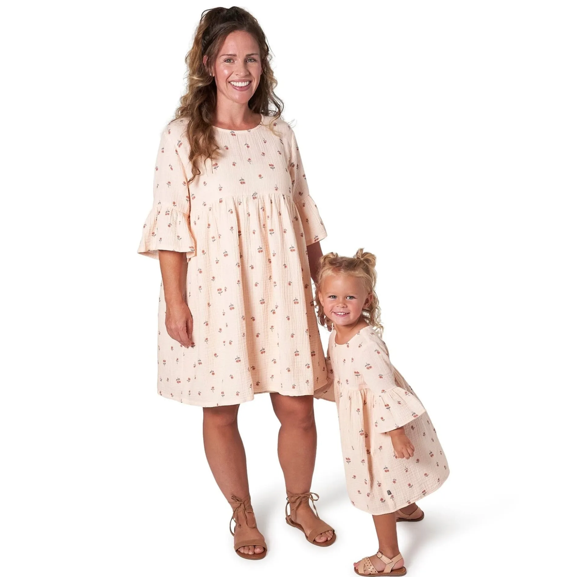 Mommy & Me Light Pink Daisies Gauze Dresses Bundle