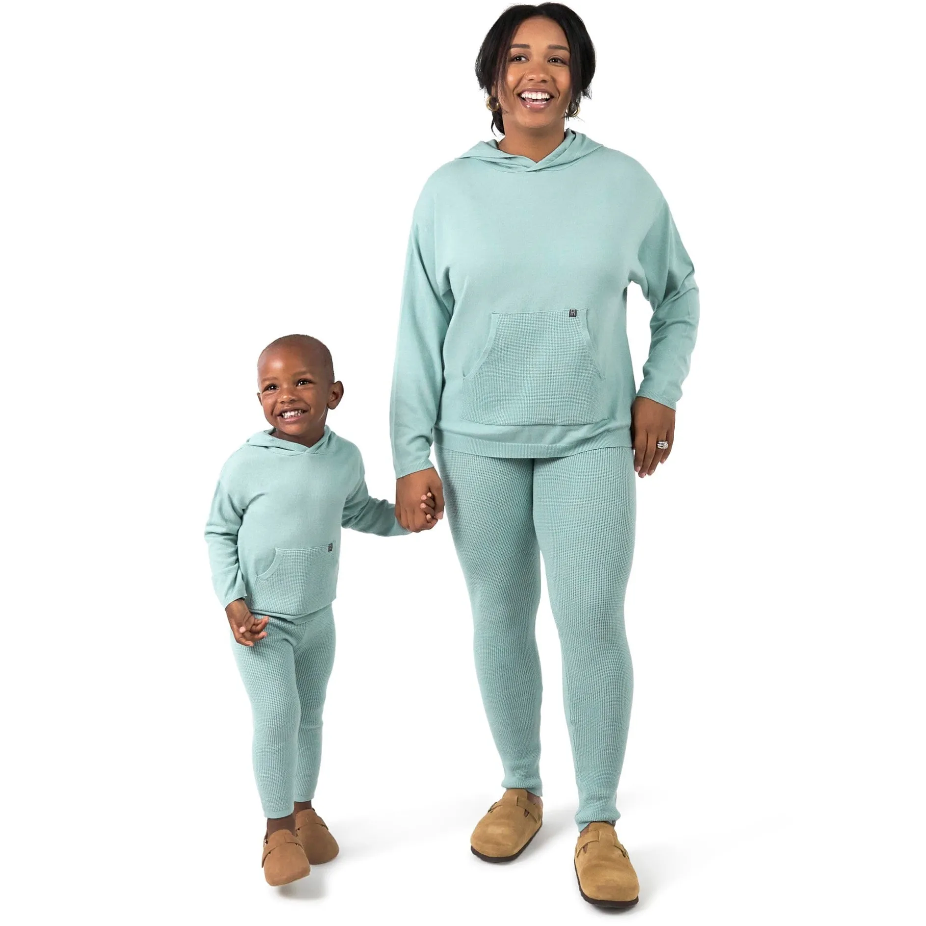 Mommy & Me 2-Piece Medium Sky Hooded Waffle Viscose Top & Legging Bundle