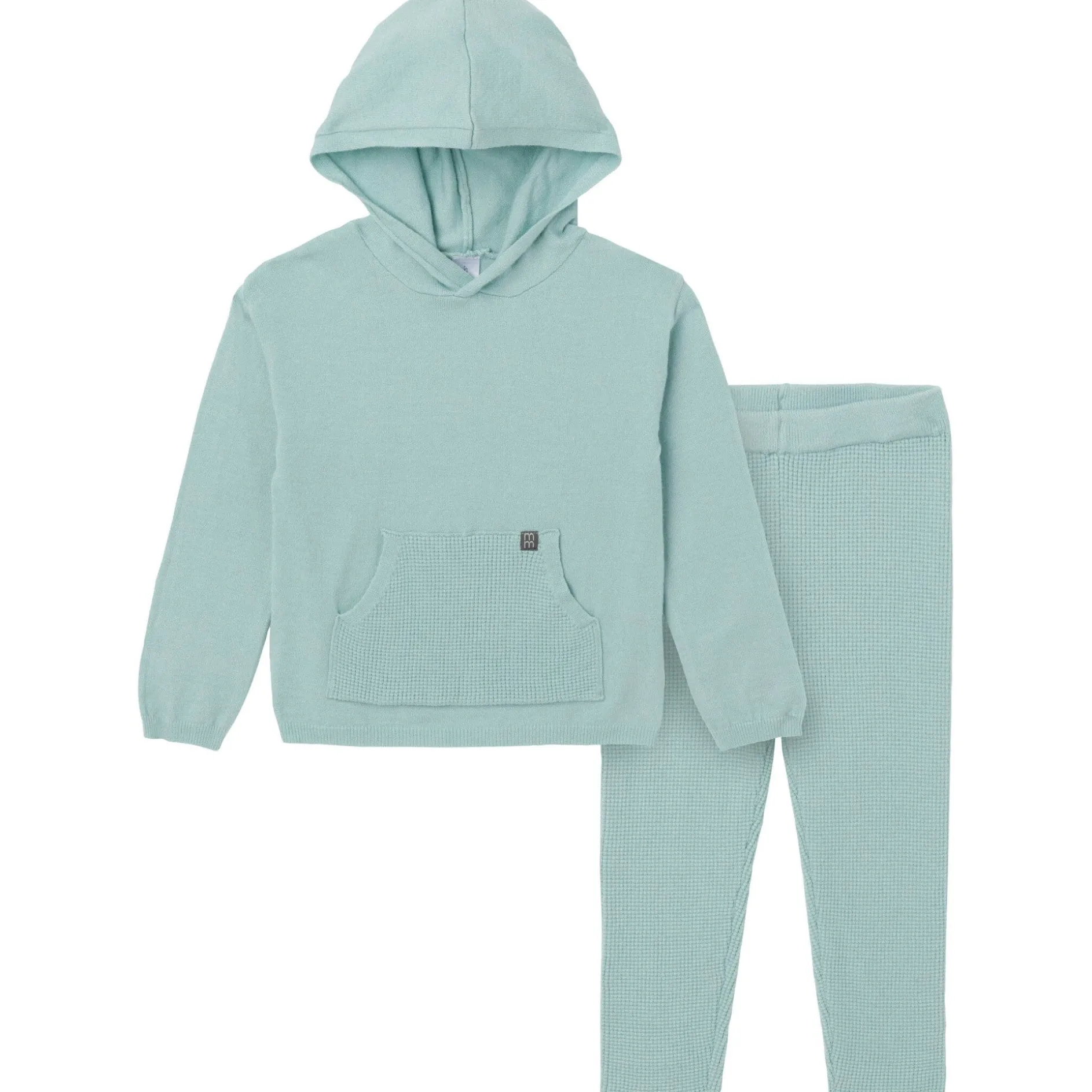 Mommy & Me 2-Piece Medium Sky Hooded Waffle Viscose Top & Legging Bundle