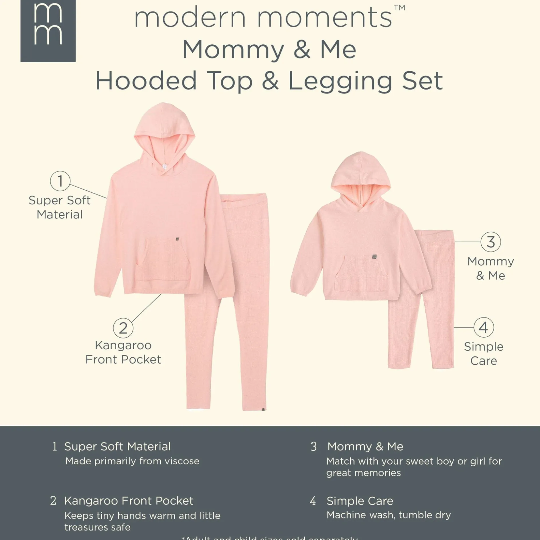 Mommy & Me 2-Piece Pink Hooded Waffle Viscose Top & Legging Bundle