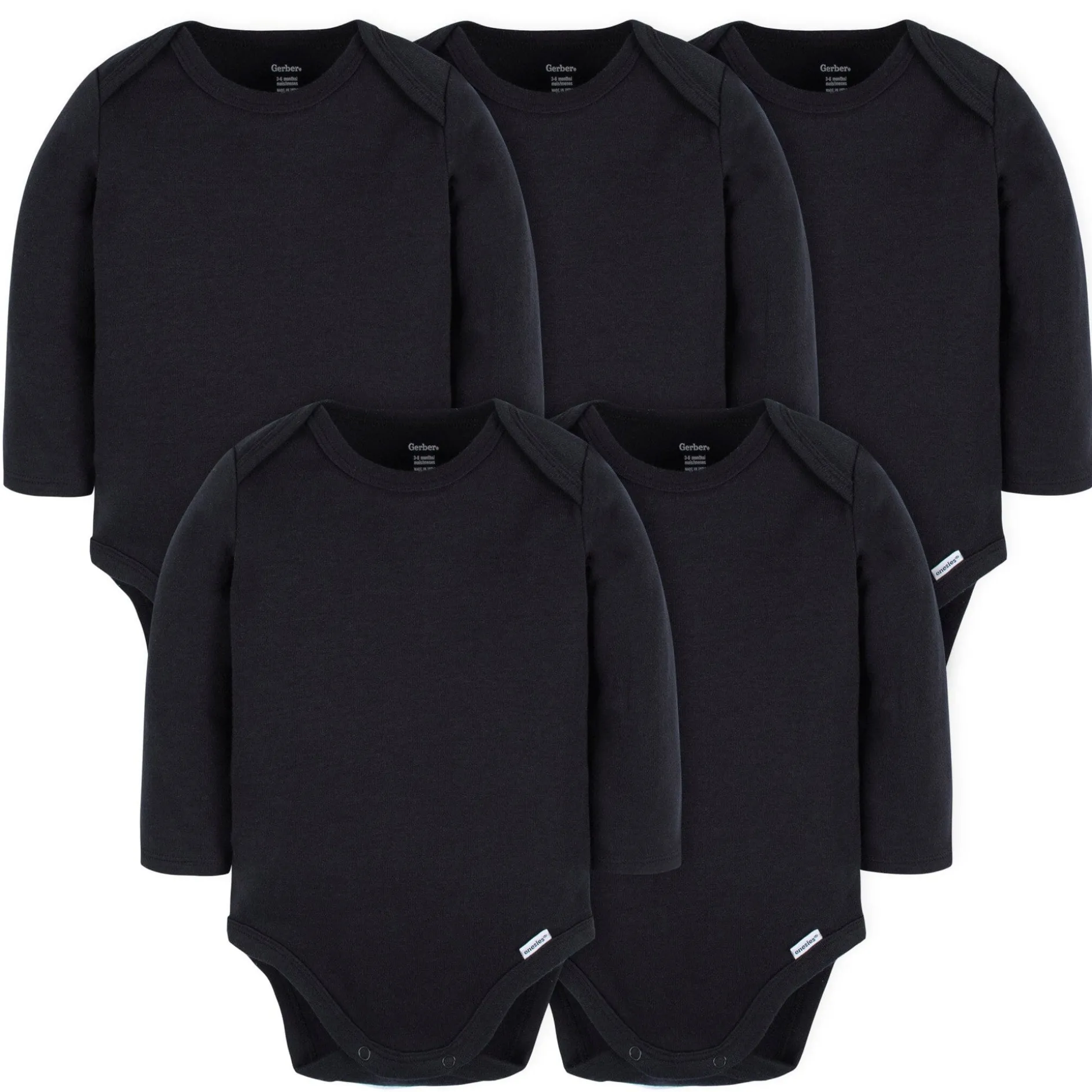 5-Pack Baby Black Premium Long Sleeve Onesies® Bodysuits