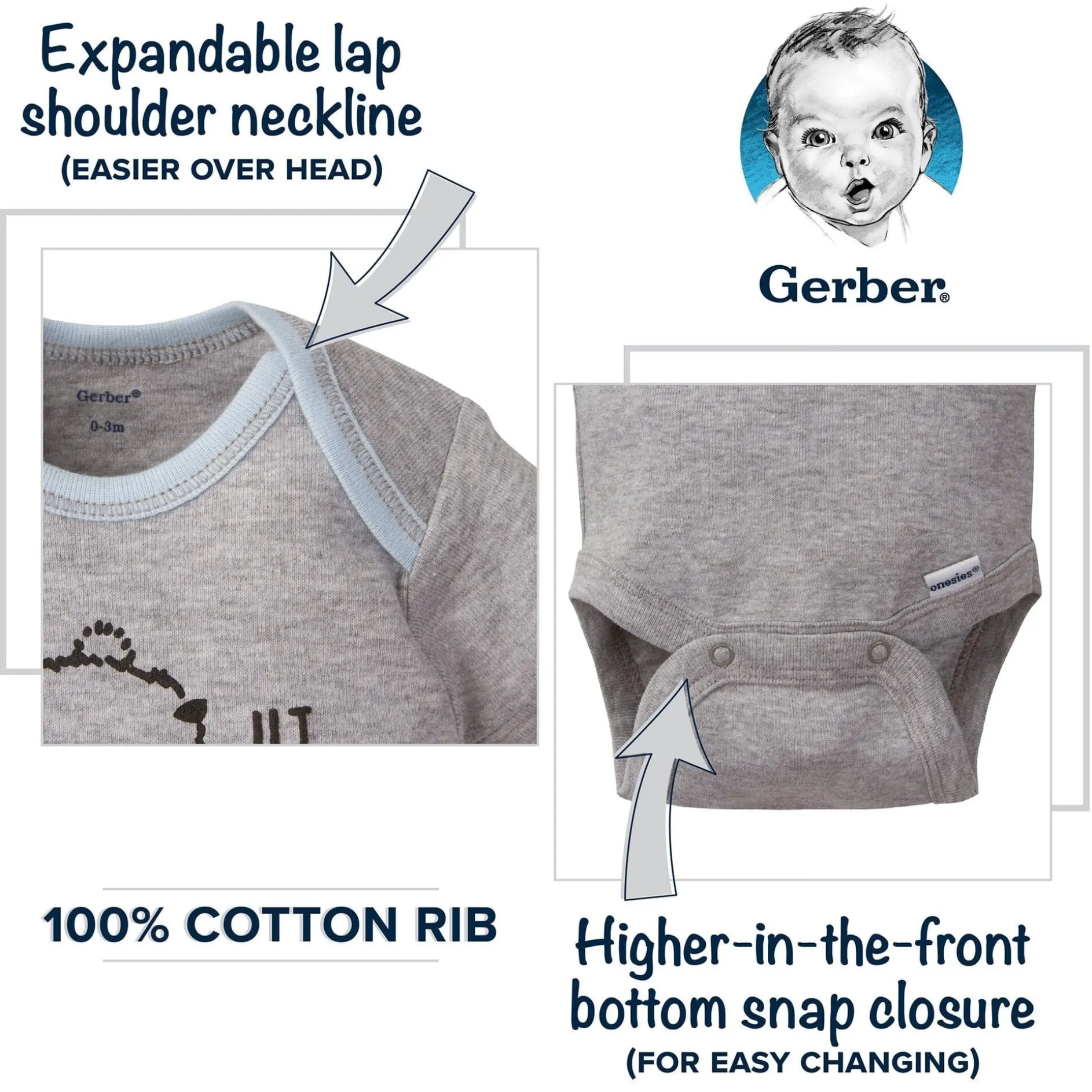 6-Pack Baby Boy Puppy Long Sleeve Onesies® Brand Bodysuits