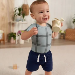 6-Pack Baby Boys Blue Plaid Bodysuits