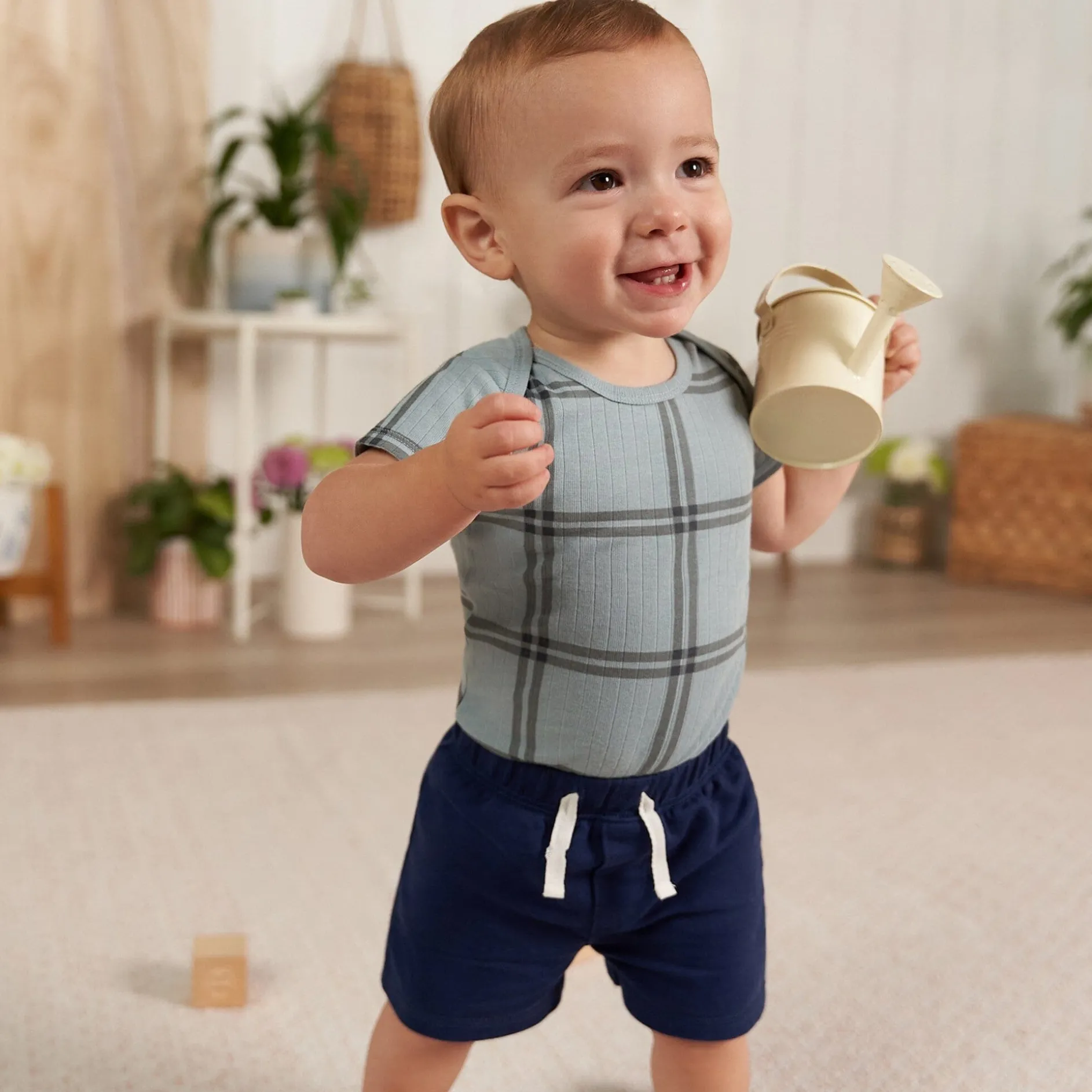 6-Pack Baby Boys Blue Plaid Bodysuits