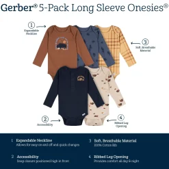 5-Pack Baby Boys Buffalo Long Sleeve Bodysuits