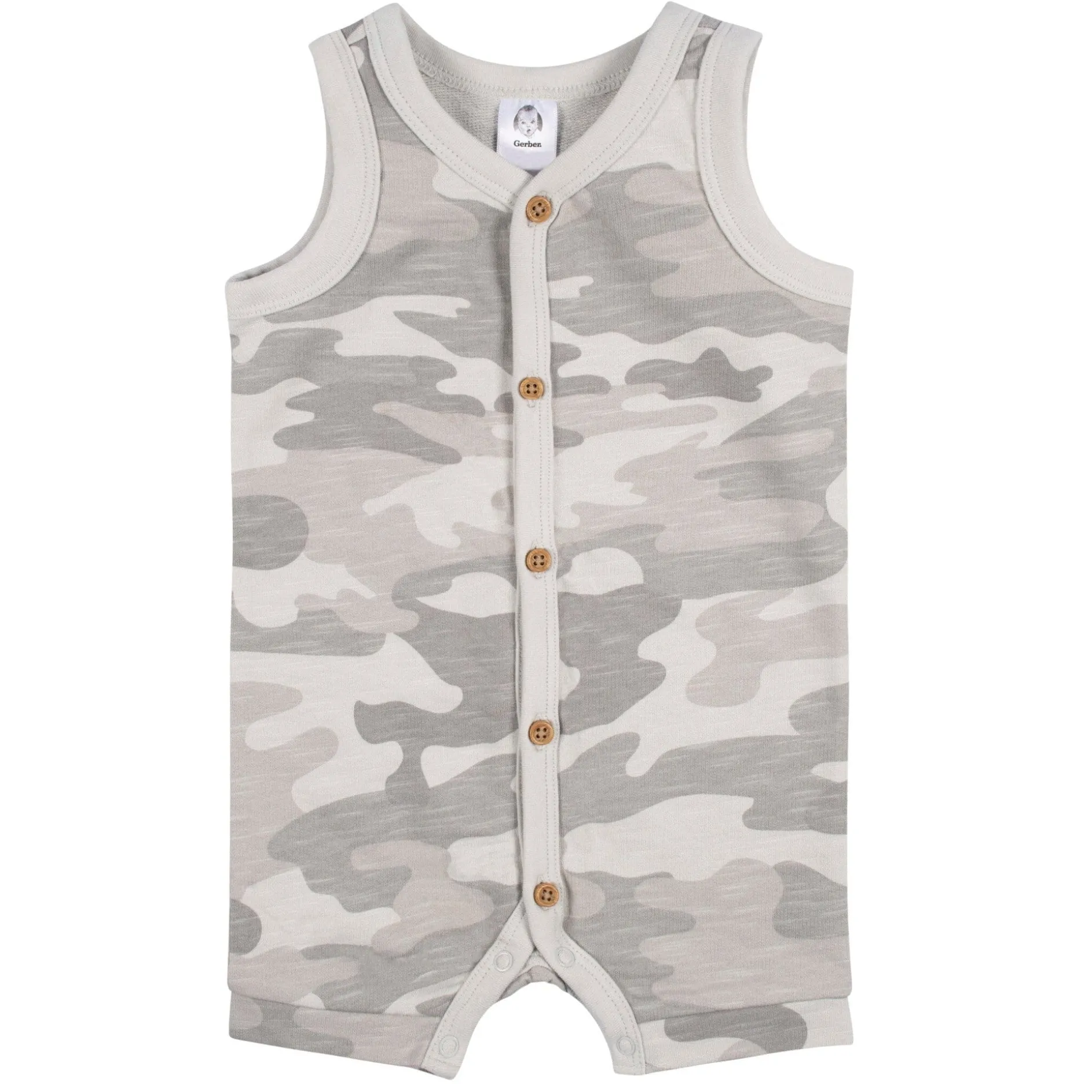 2-Pack Baby Boys Camo & Yellow Short Leg Sleeveless Romper, 0-3M