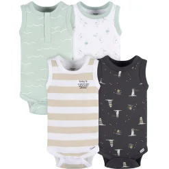 4-Pack Baby Boys Coastal Sleeveless Onesies® Bodysuits