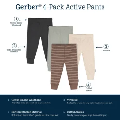 4-Pack Baby Boys Dark Shadow Active Pants