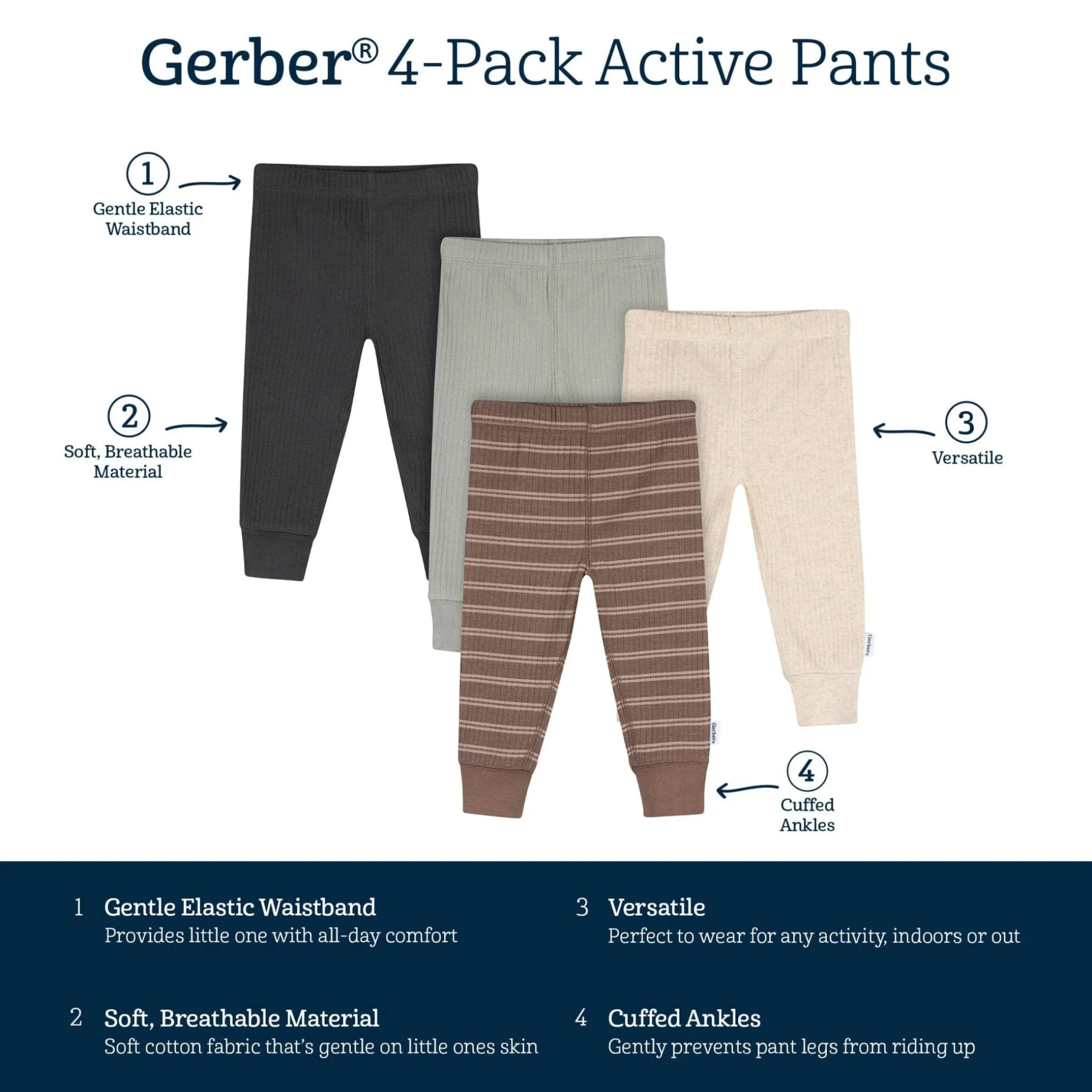 4-Pack Baby Boys Dark Shadow Active Pants