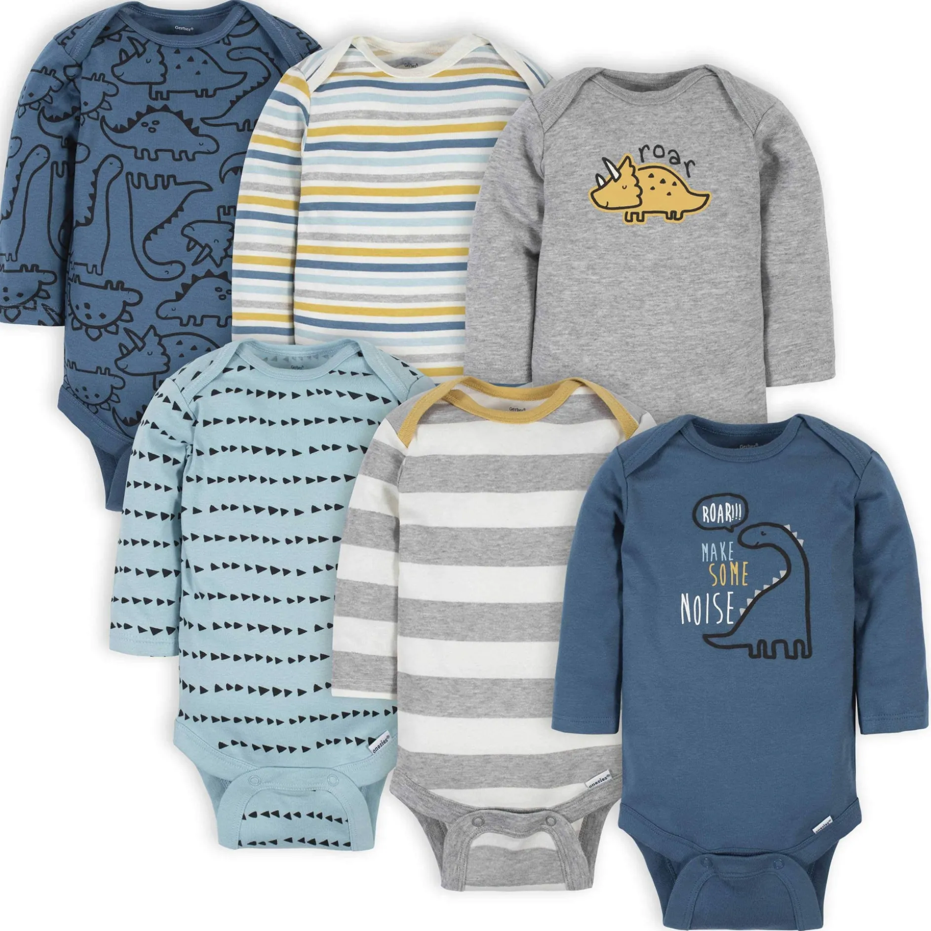 6-Pack Baby Boys Dinosaur Long Sleeve Onesies® Bodysuits