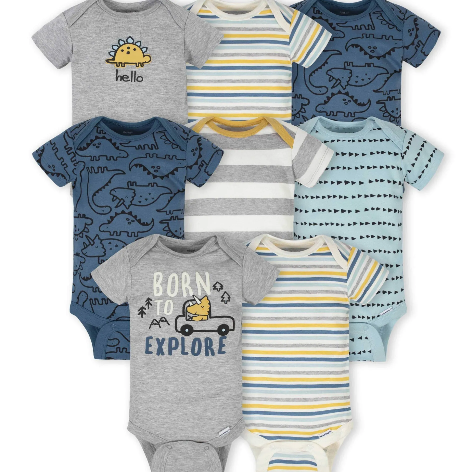 8-Pack Baby Boys Dinosaur Short Sleeve Onesies® Bodysuits