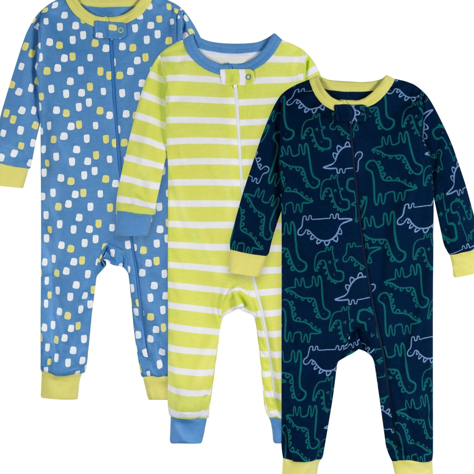 3-Pack Baby Boys Dinos Footless Pajamas