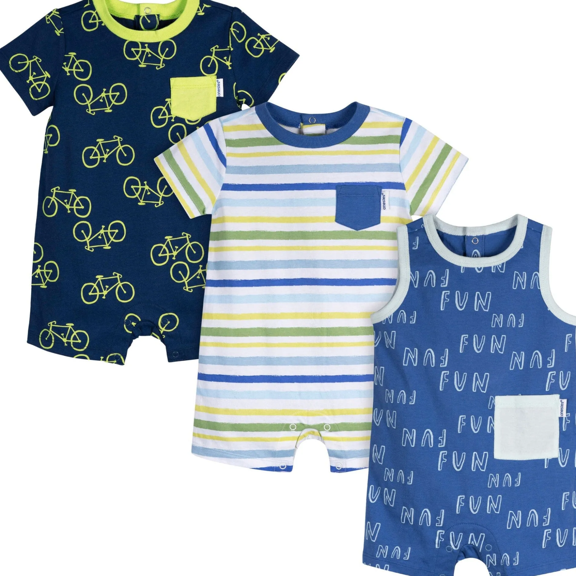 3-Pack Baby Boys Fun Rompers