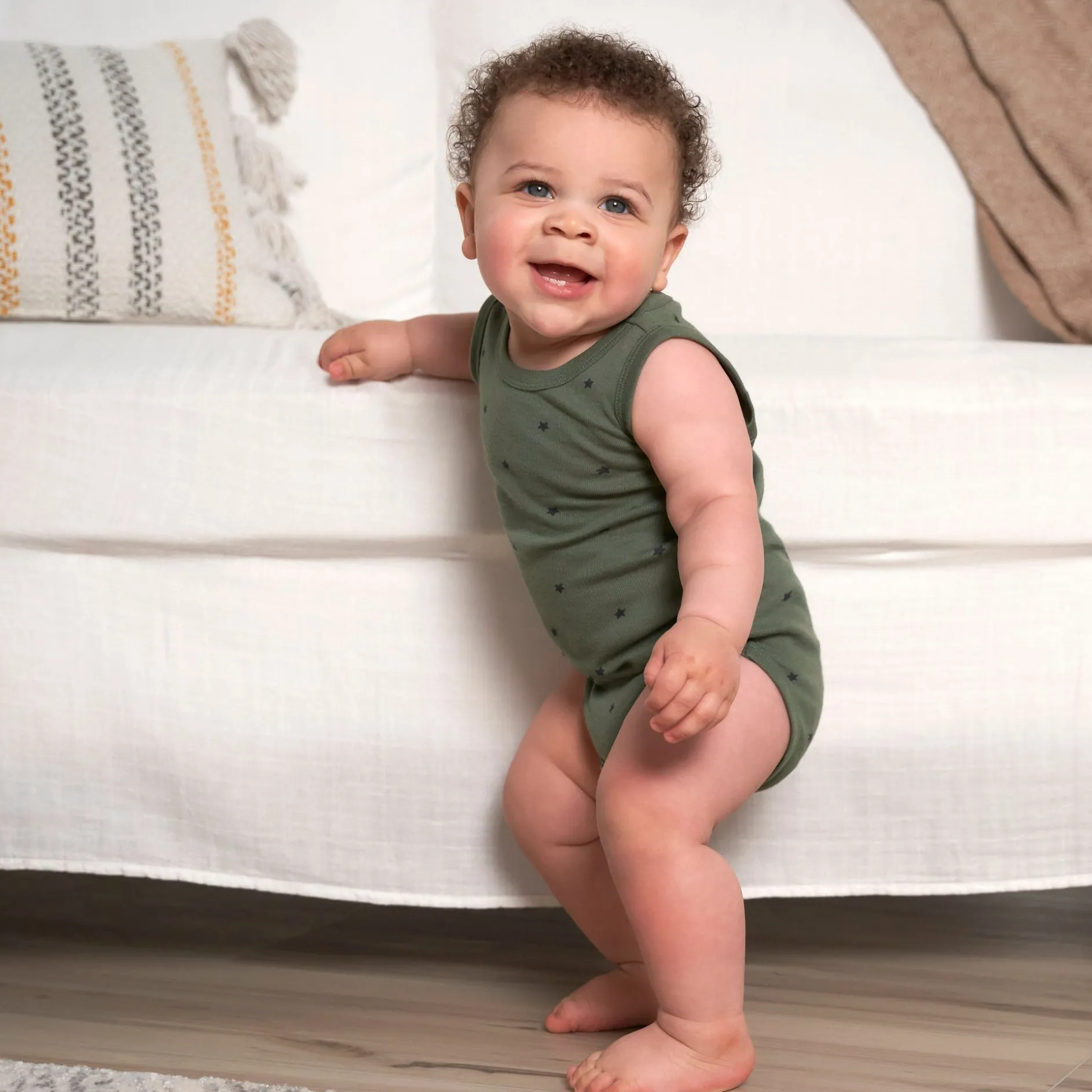5-Pack Baby Boys Green Stars Sleeveless Onesies® Bodysuits