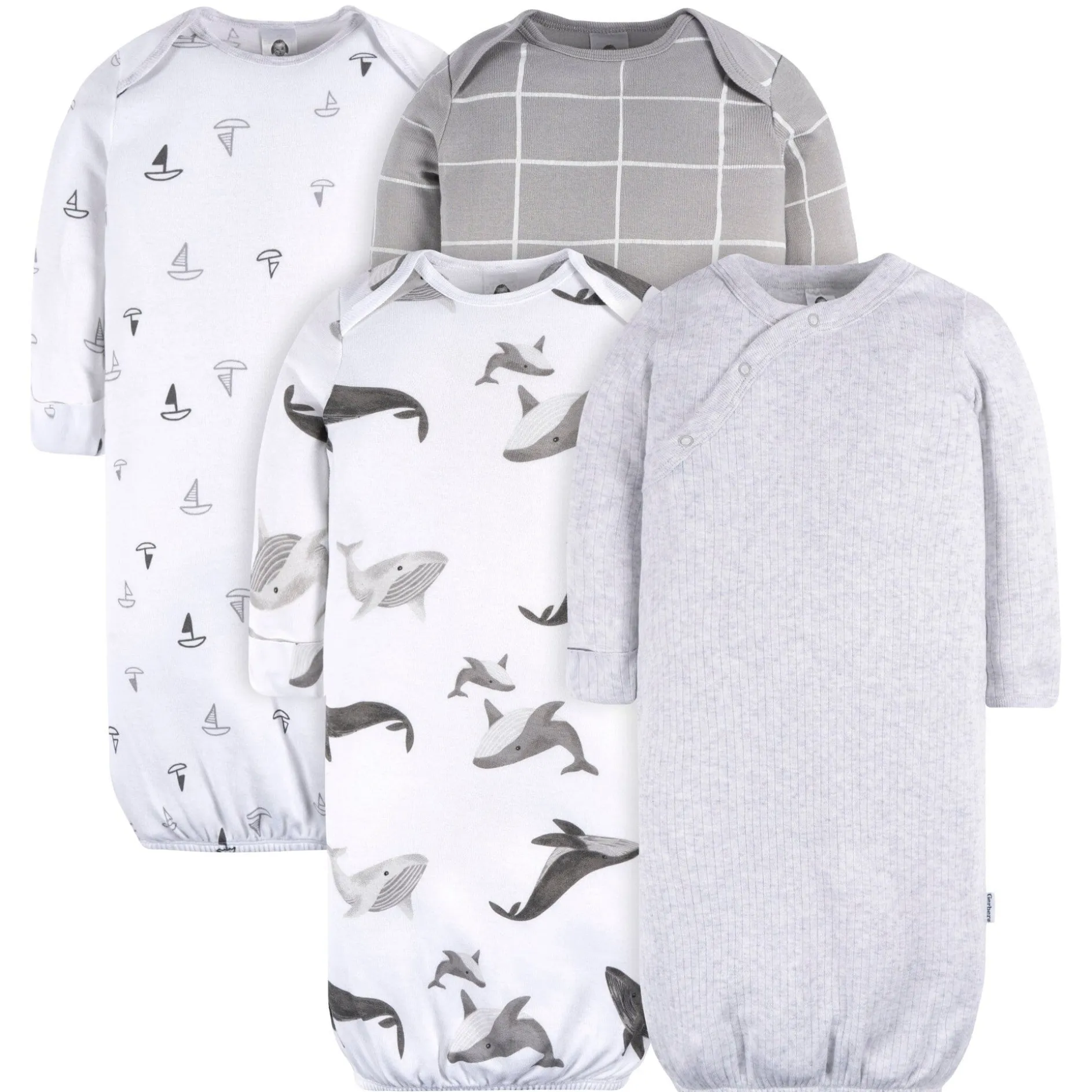 4-Pack Baby Boys Grey Coastal Gowns