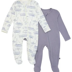 2-Pack Baby Boys Ivory Sailboat Sleep 'N Plays With Mitten Cuffs