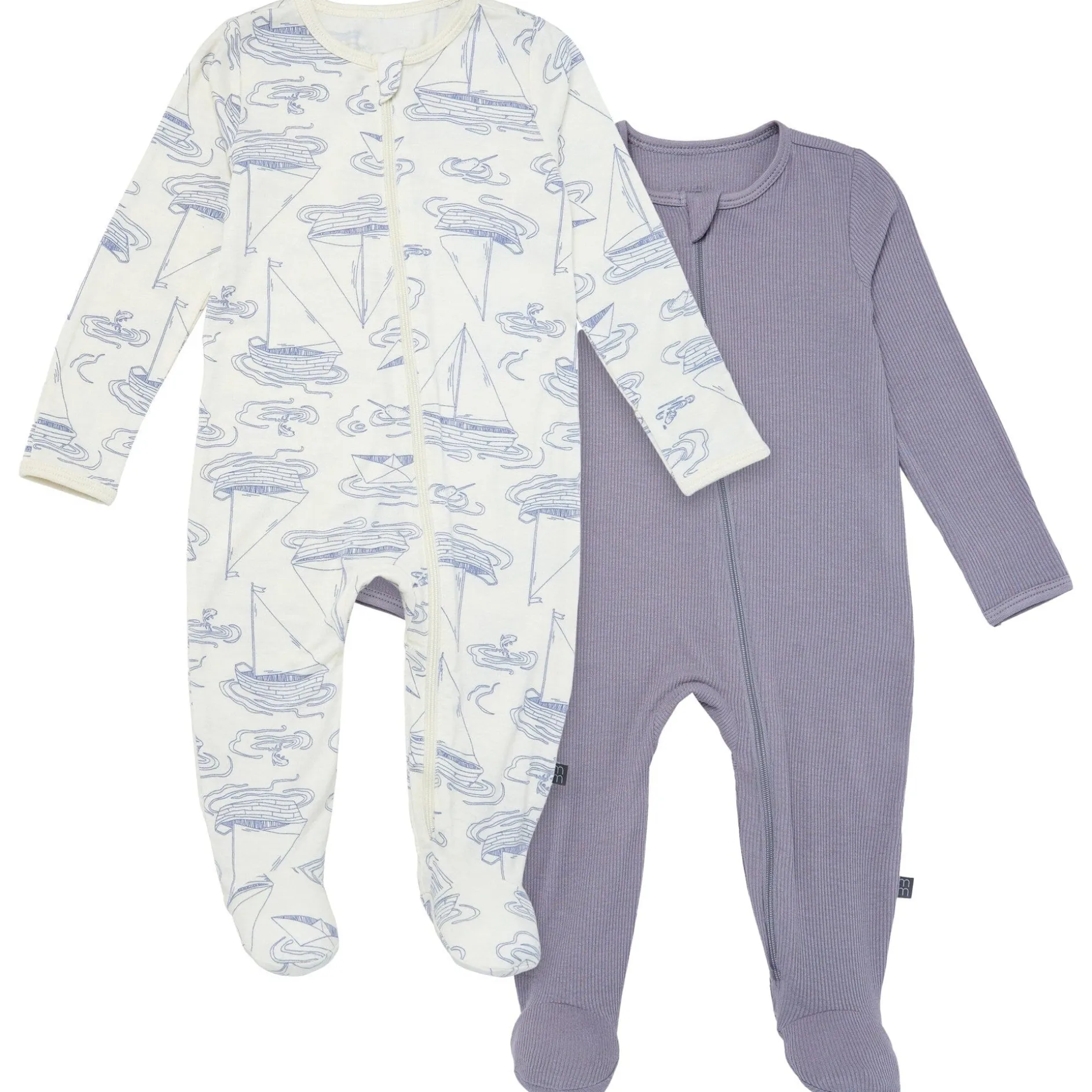 2-Pack Baby Boys Ivory Sailboat Sleep 'N Plays With Mitten Cuffs