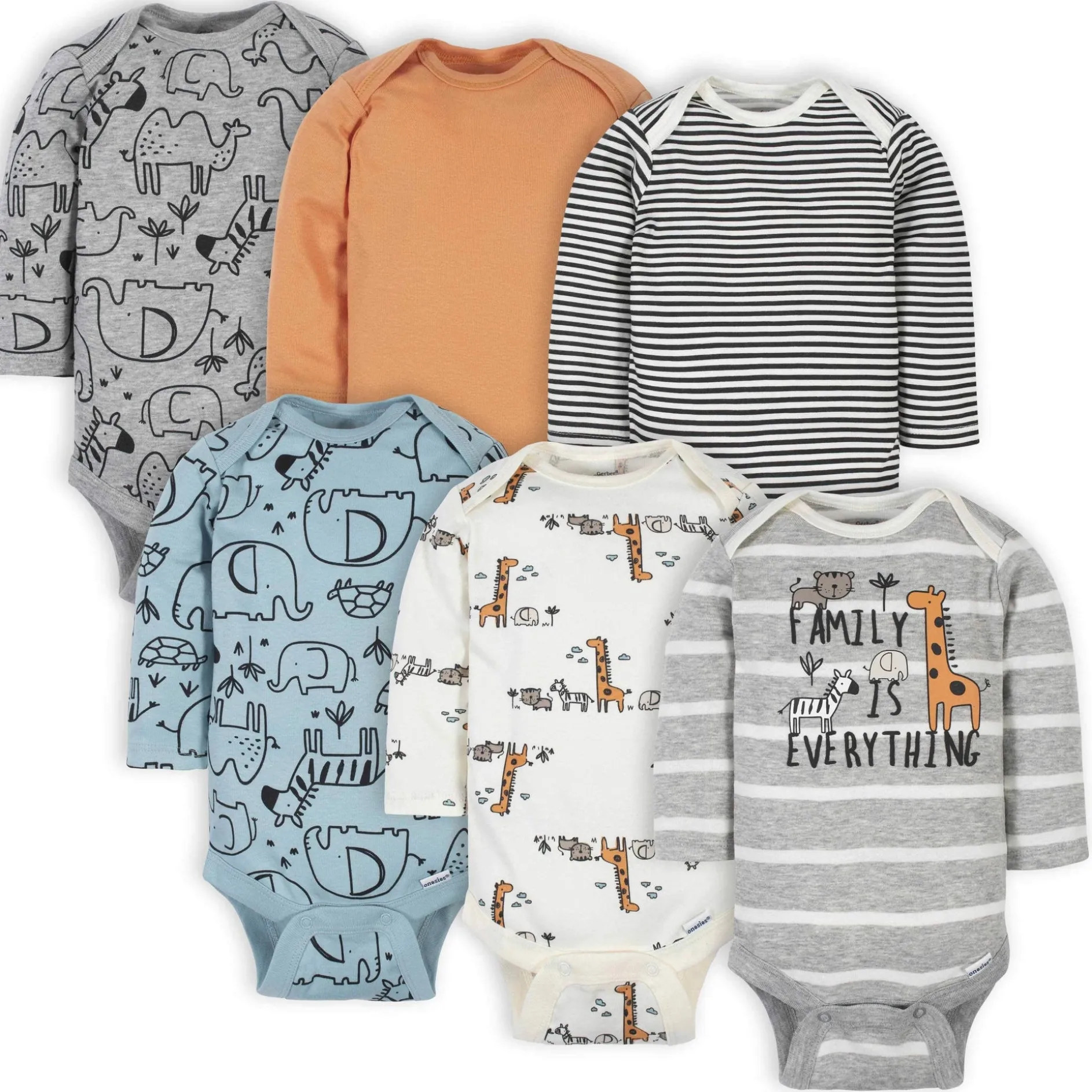 6-Pack Baby Boys Jungle Long Sleeve Onesies® Bodysuits