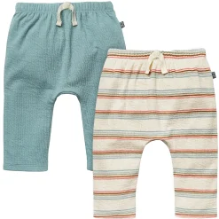 2-Pack Baby Boys Light Beige Stripe & Teal Harem Pants