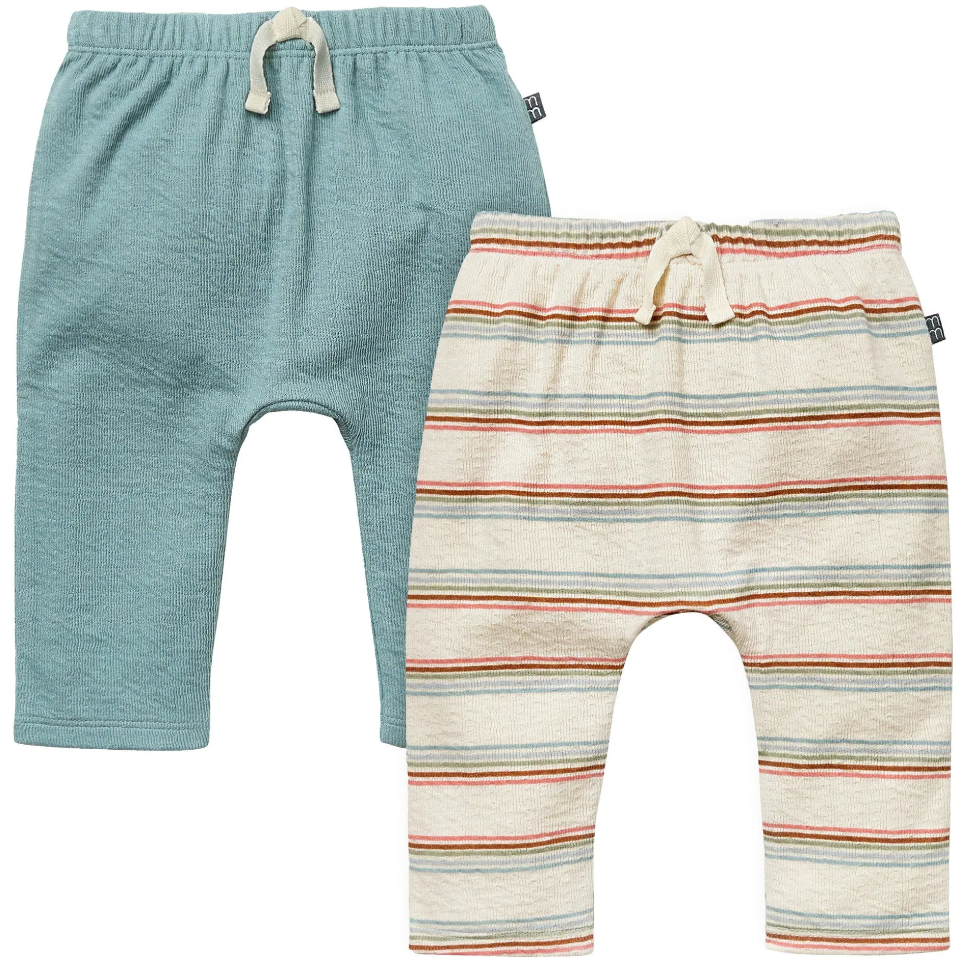 2-Pack Baby Boys Light Beige Stripe & Teal Harem Pants