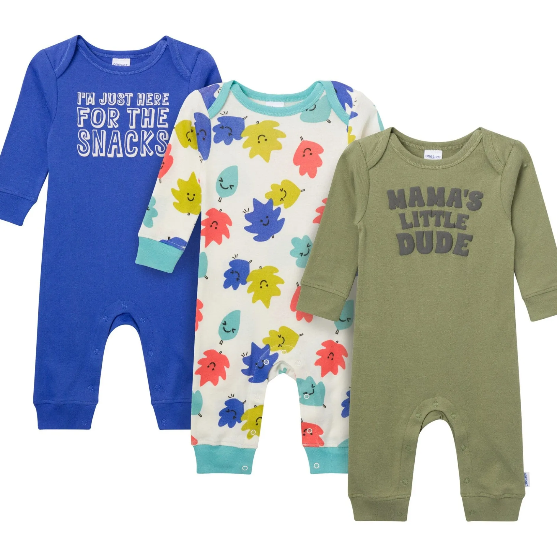 3-Pack Baby Boys Little Dude Lap Shoulder Rompers