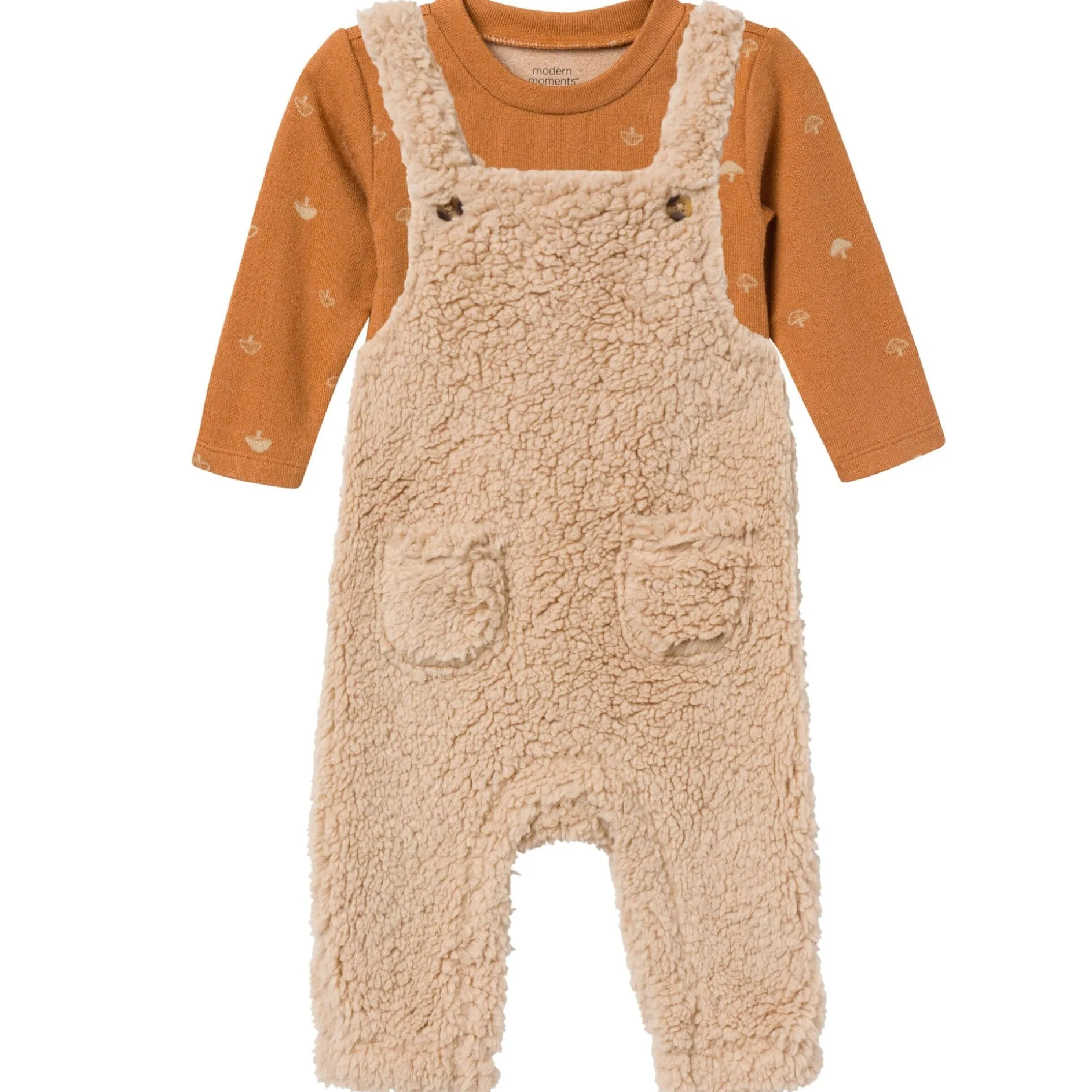 2-Pack Baby Boys Lt Tan Microplush Overall