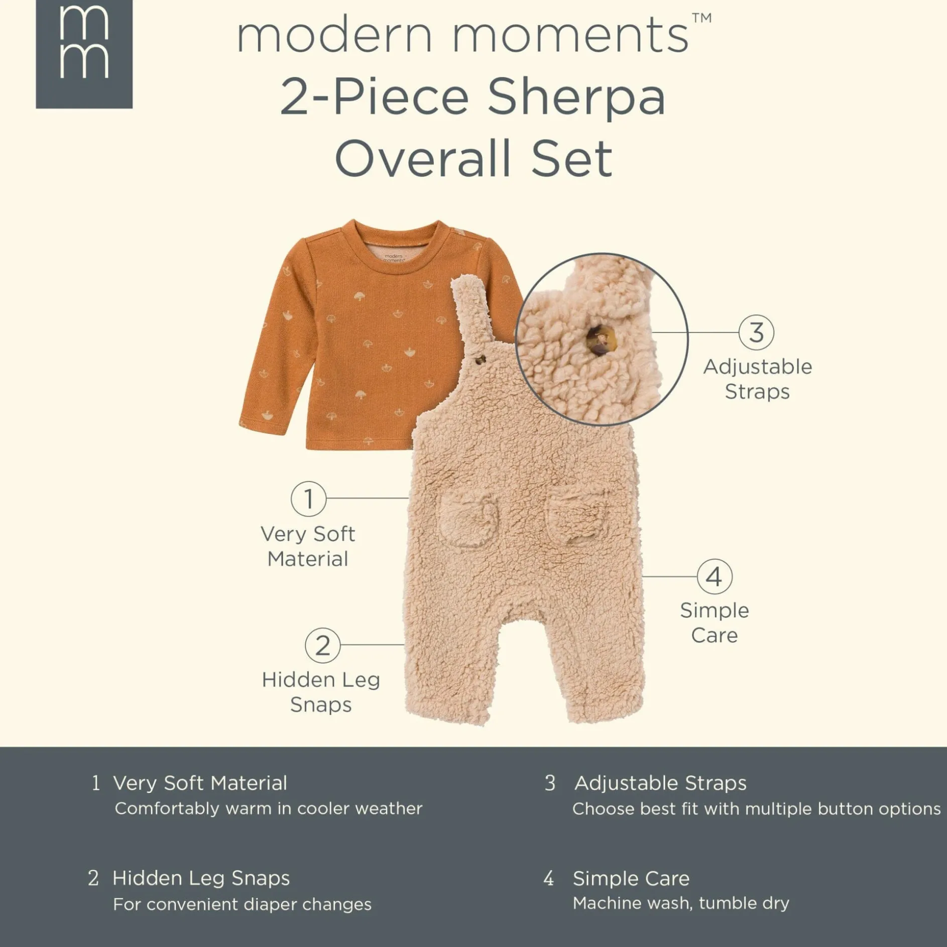 2-Pack Baby Boys Lt Tan Microplush Overall