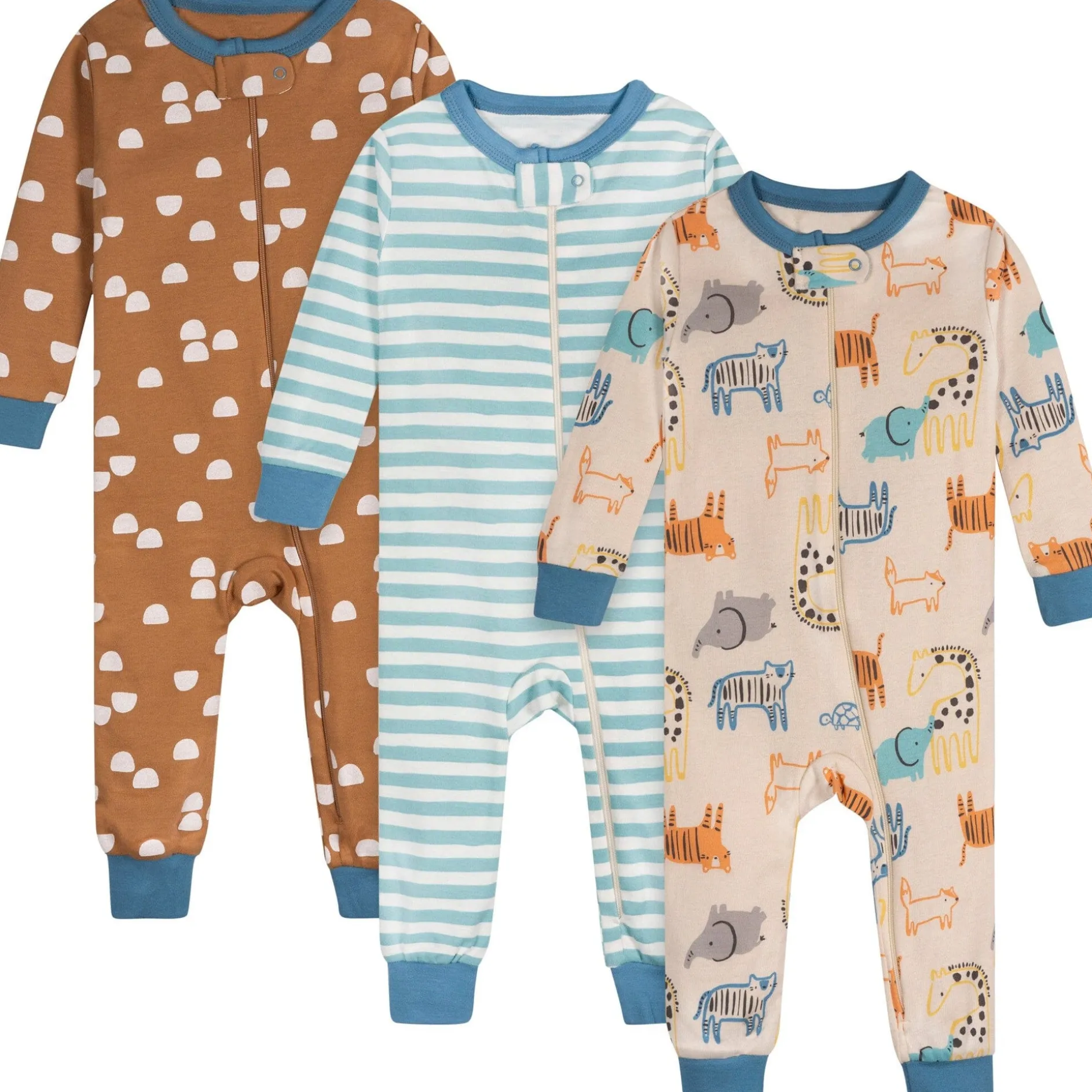 3-Pack Baby Boys Safari Footless Pajamas