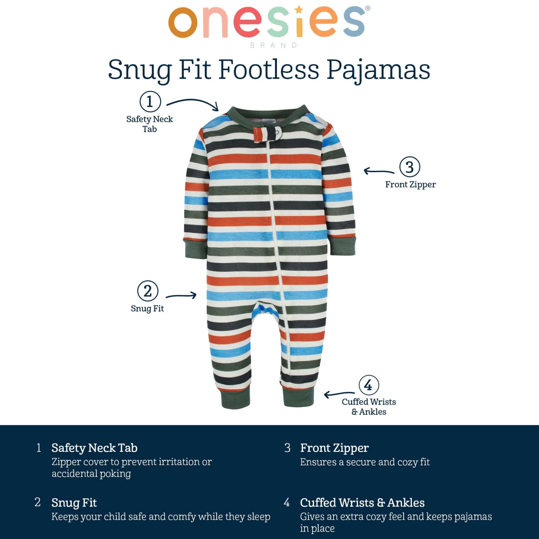 3-Pack Baby Boys Safari Footless Pajamas