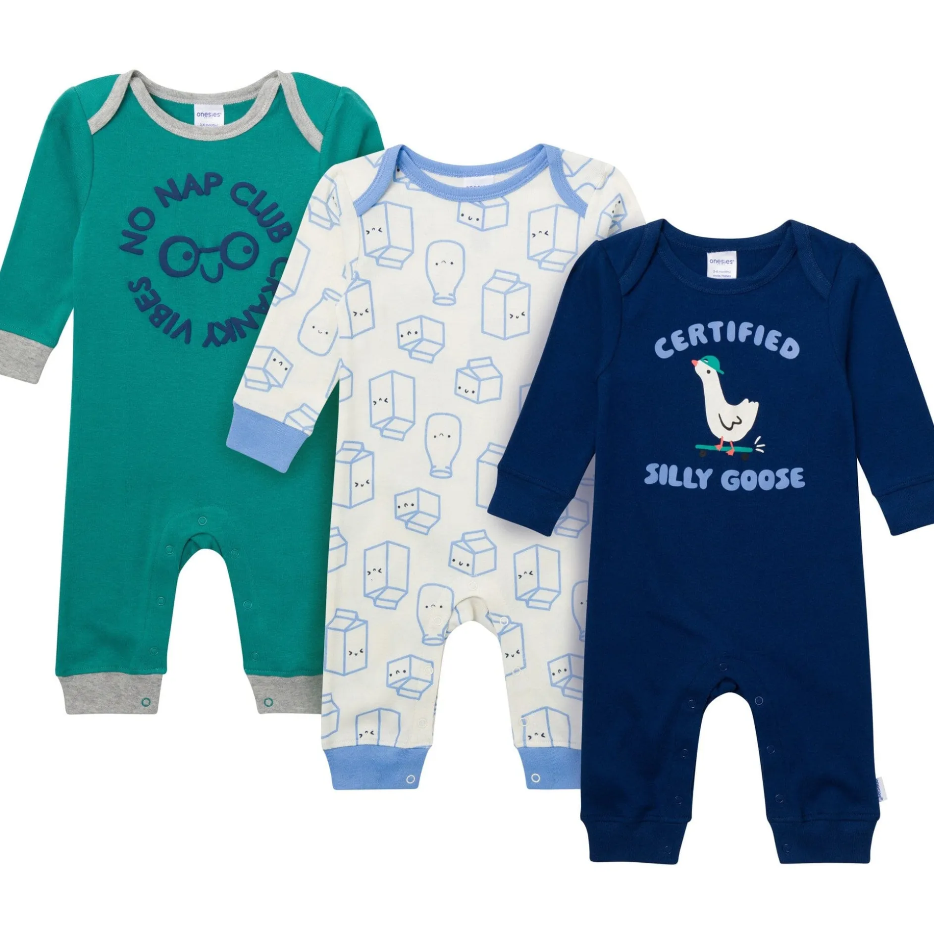 3-Pack Baby Boys Silly Goose Lap Shoulder Rompers