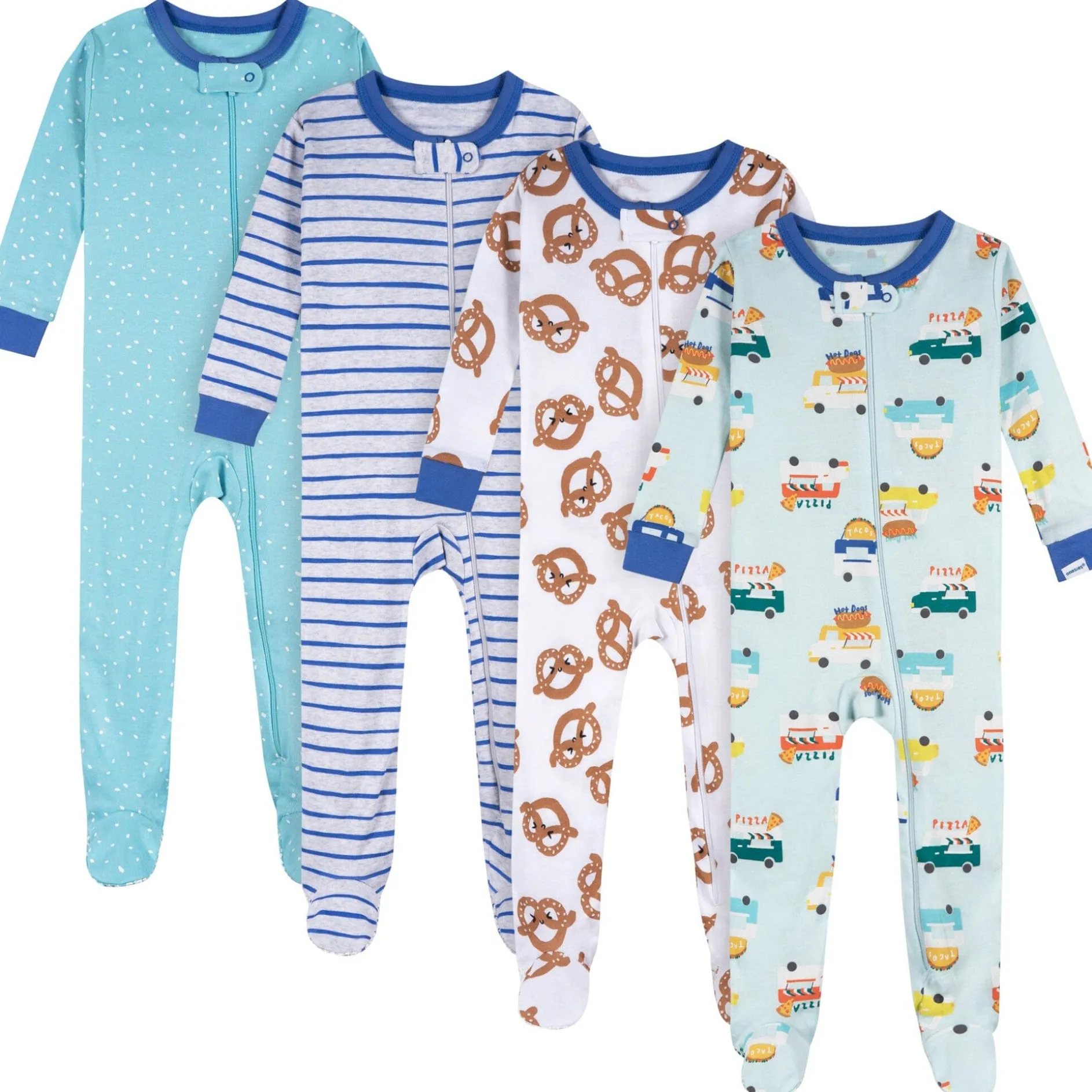 4-Pack Baby Boys Snack Truck Snug Fit Footed Pajamas
