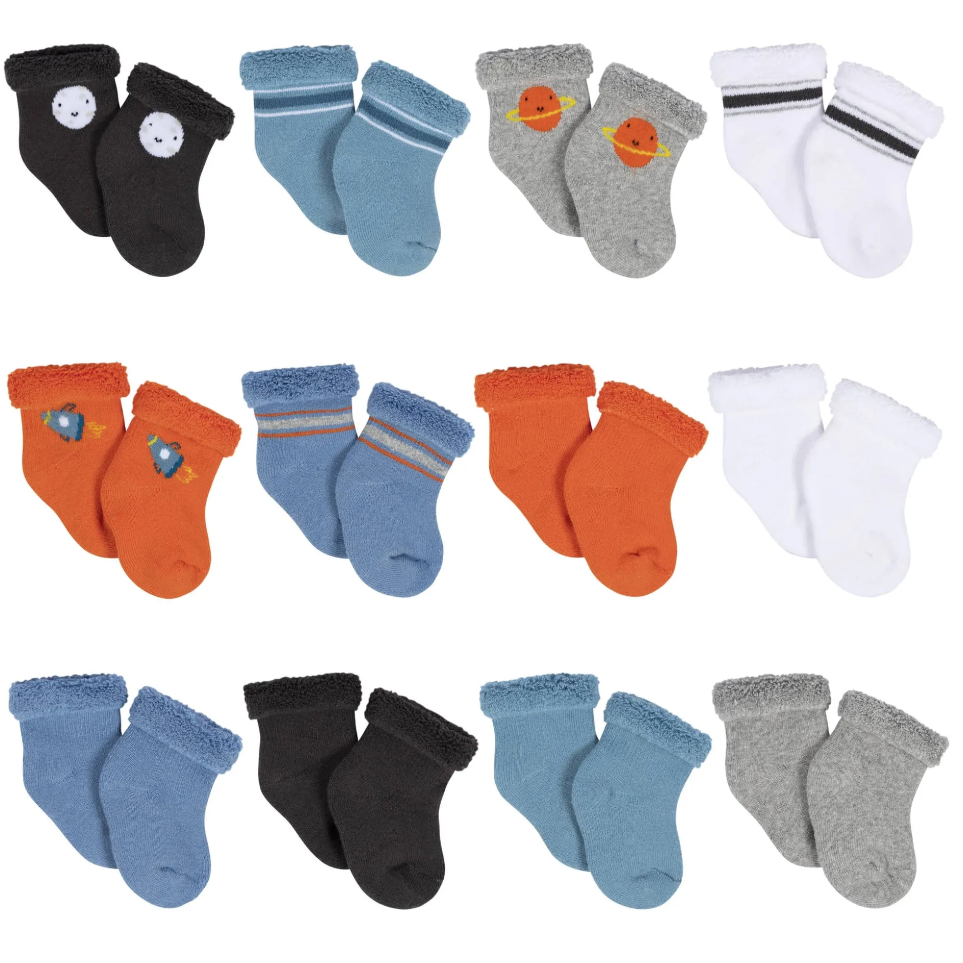 12-Pack Baby Boys Space Explorer Terry Wiggle Proof® Socks