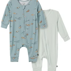 2-Pack Baby Boys Teal Fishing Zip Front Viscose Rompers