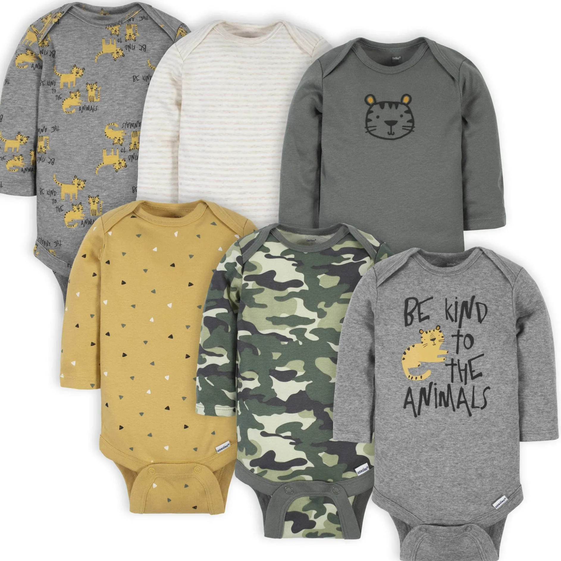 6-Pack Baby Boys Tiger Long Sleeve Onesies® Bodysuits