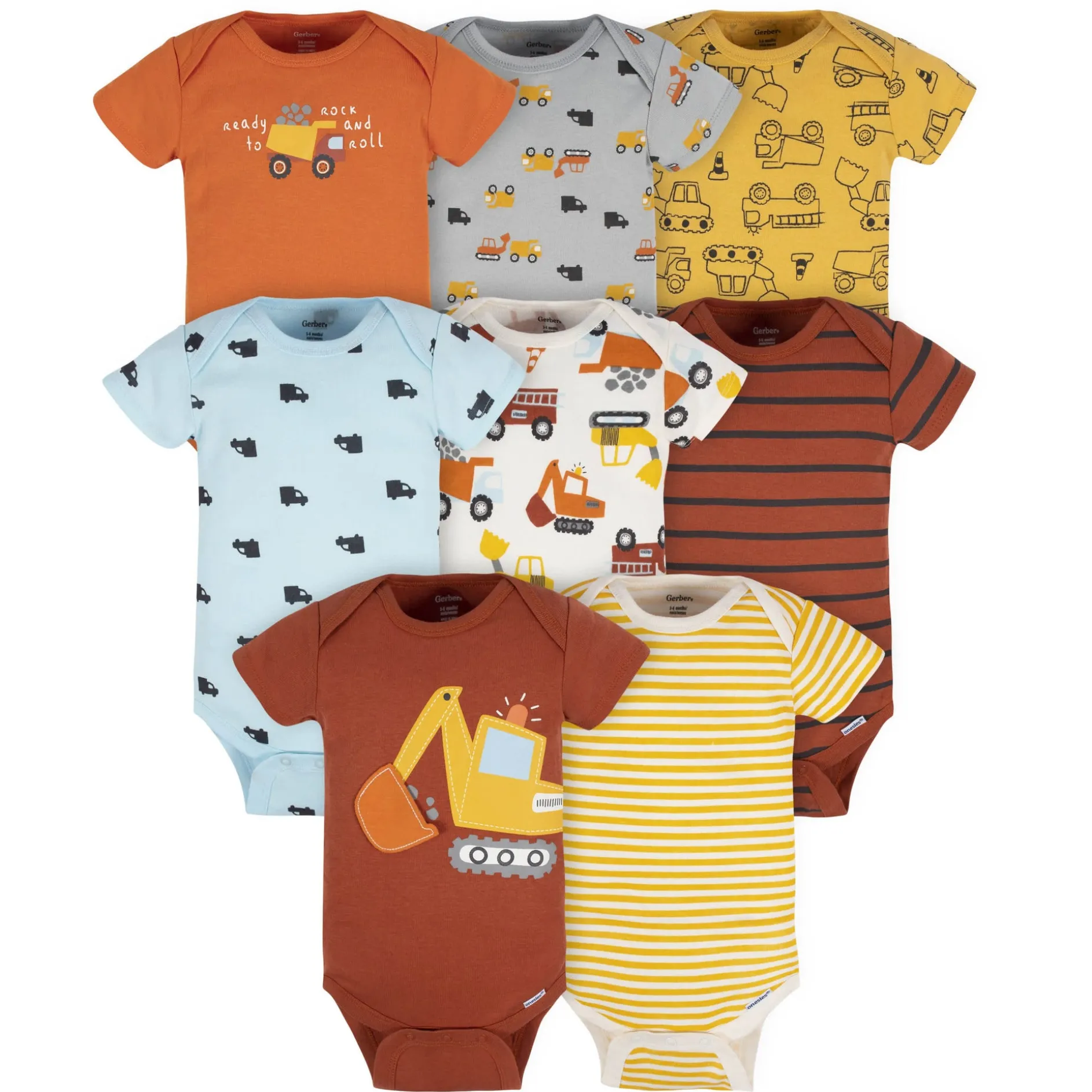 8-Pack Baby Boys Transportation Zone Onesies® Bodysuits