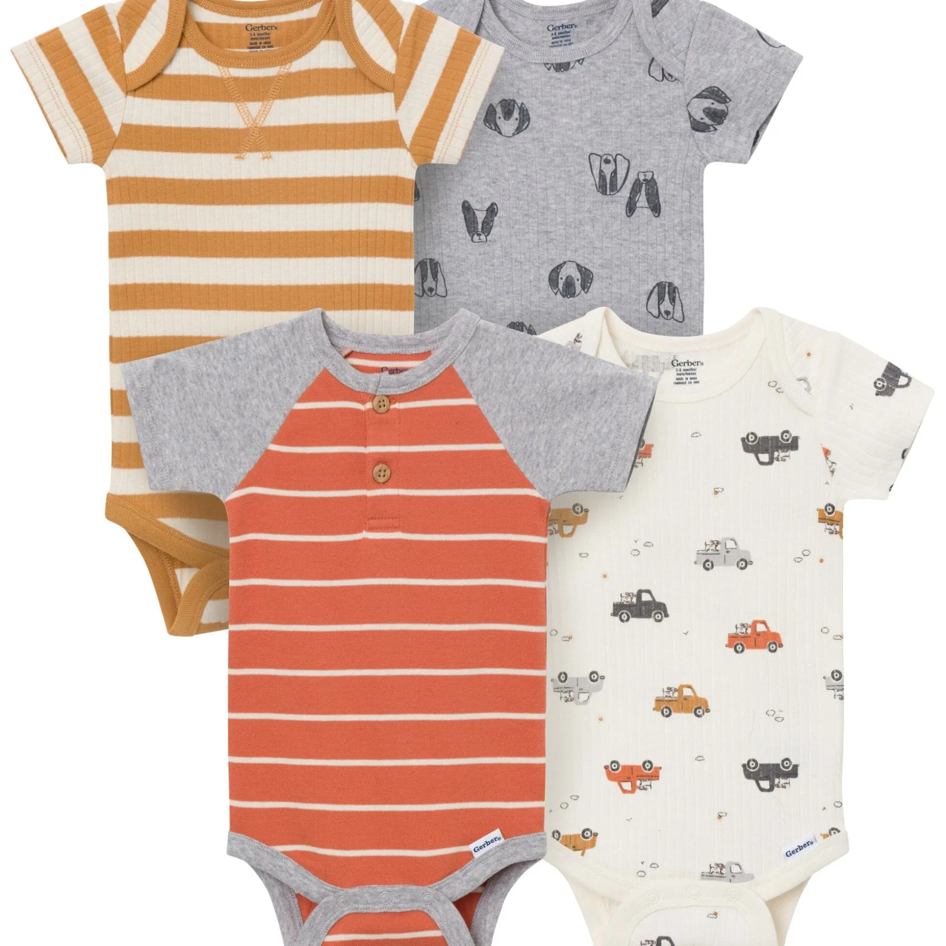 4-Pack Baby Boys Trucks & Dogs Short Sleeve Bodysuits