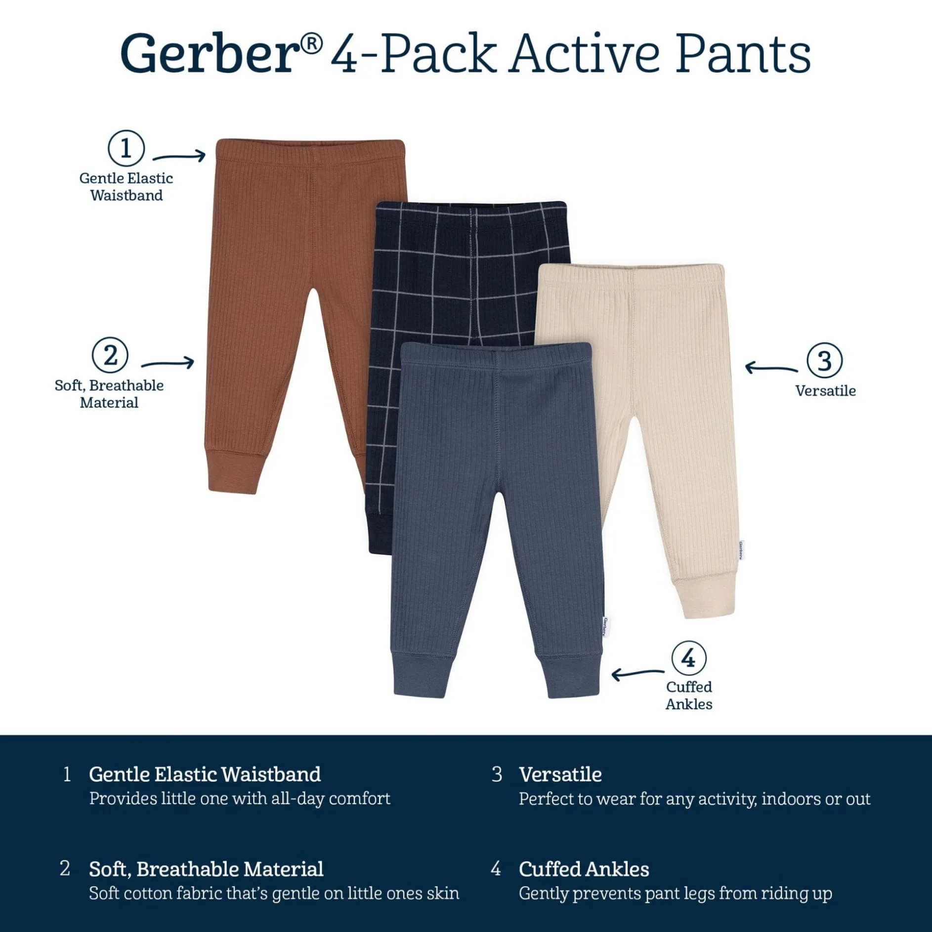 4-Pack Baby Boys Vintage Indigo Active Pants
