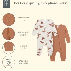 2-Pack Baby Boys Wild Horses Zip Front Viscose Rompers