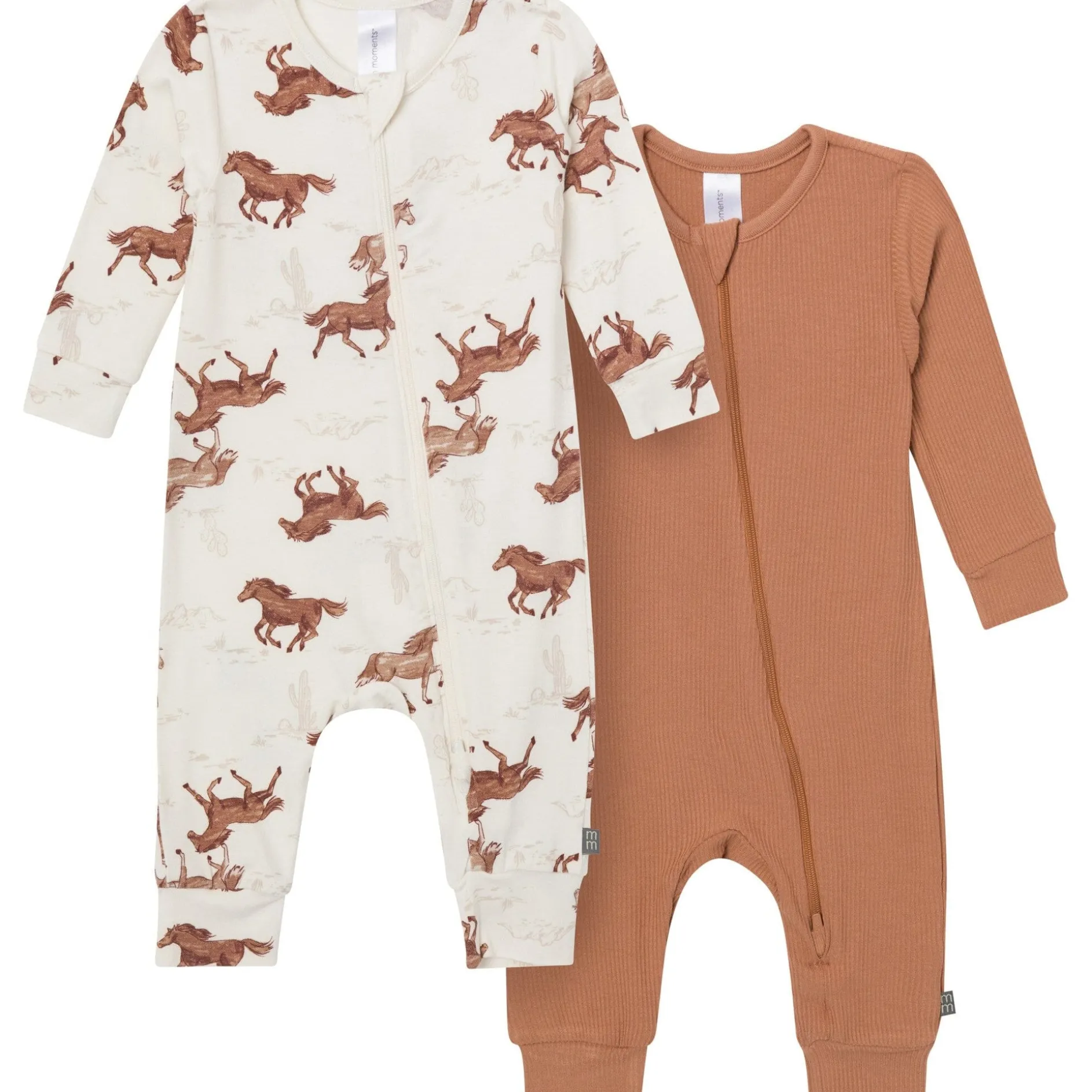 2-Pack Baby Boys Wild Horses Zip Front Viscose Rompers
