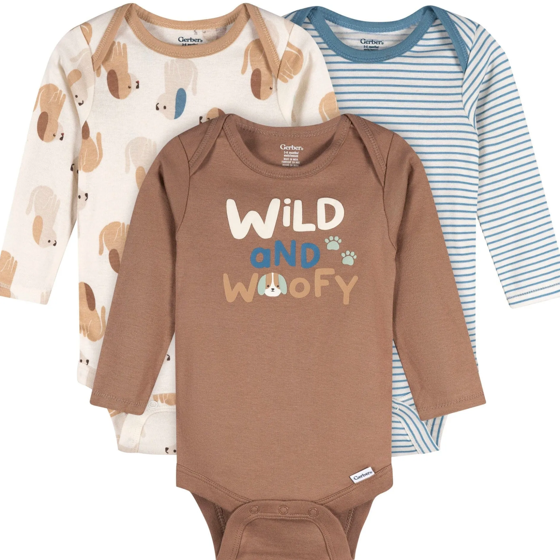 3-Pack Baby Boys Wild Woofy Long Sleeve Onesies® Bodysuits