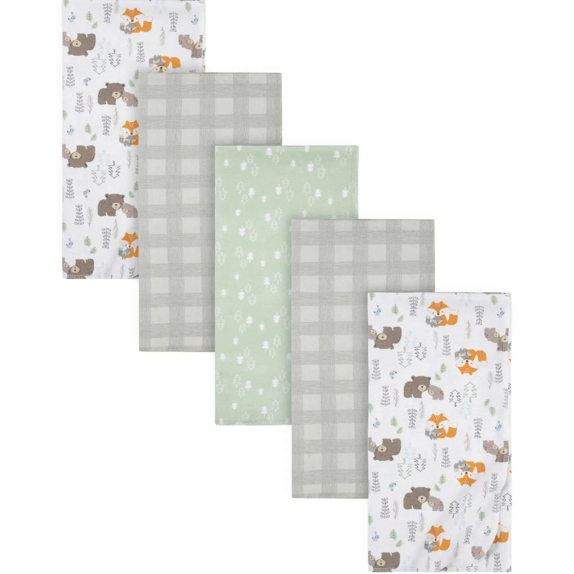 5-Pack Baby Boys Woodland Flannel Receiving Blankets