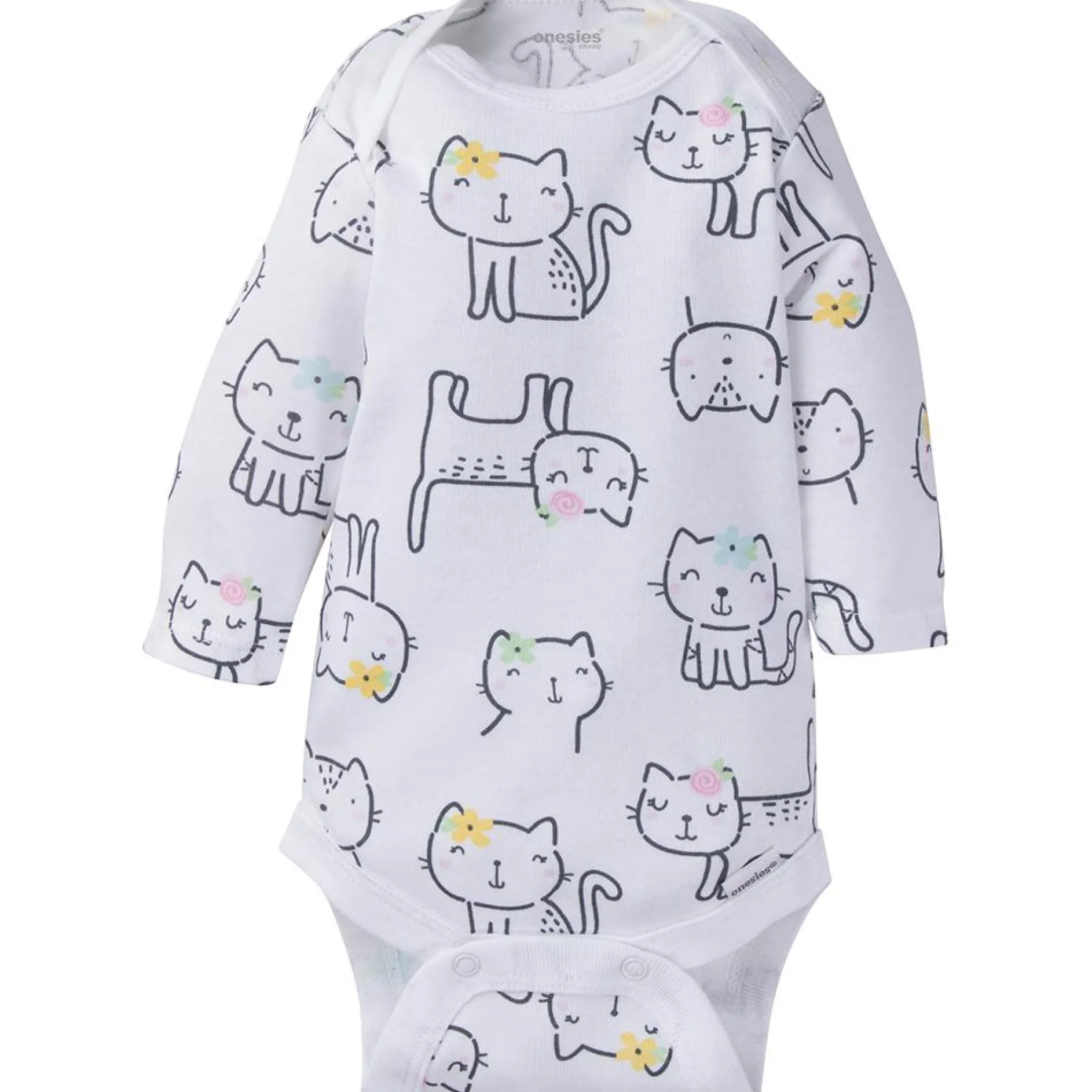 6-Pack Baby Girl Long Sleeve Kitty Onesies® Brand Bodysuits