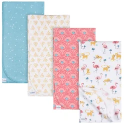 4-Pack Baby Girls Animal Geo Flannel Blankets