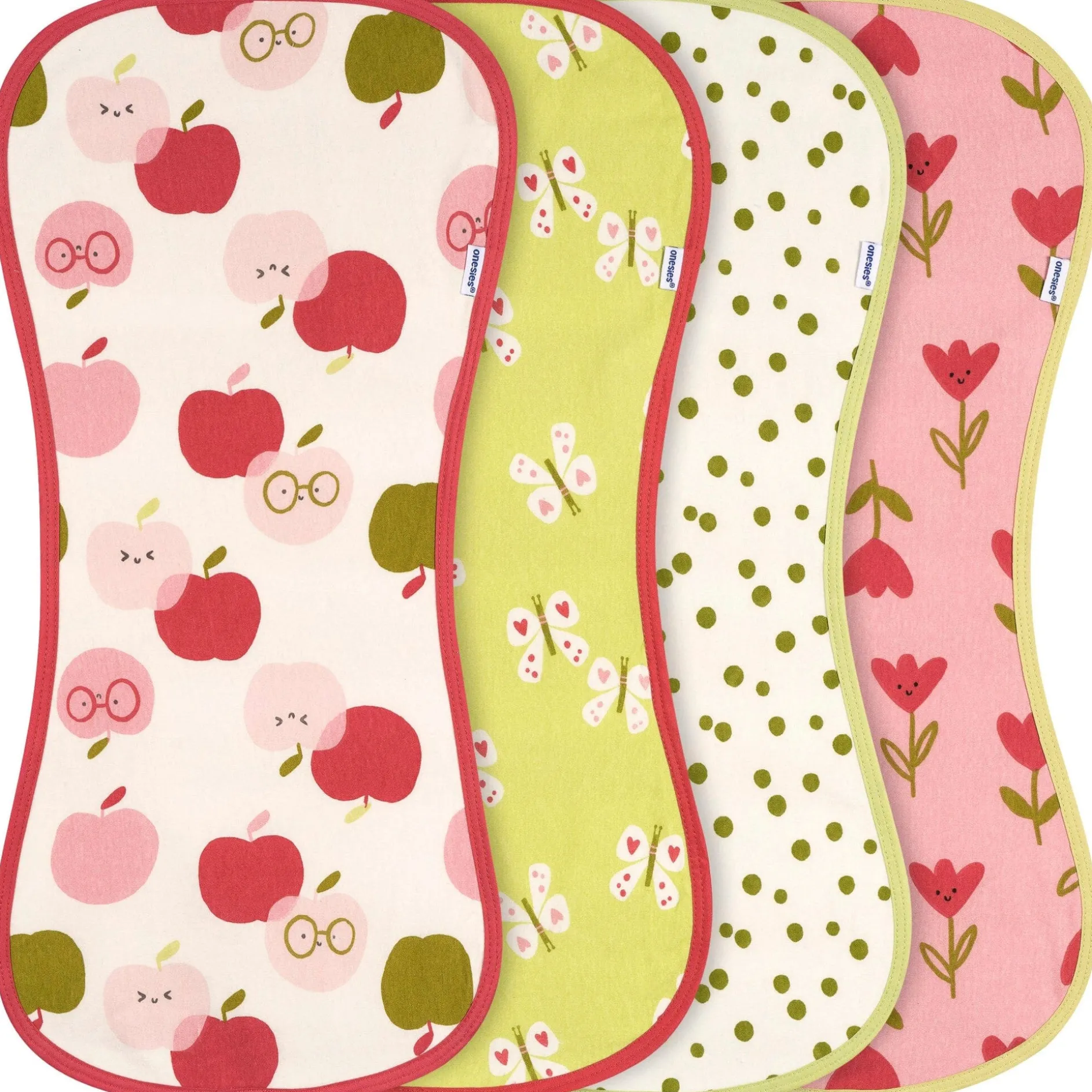 4-Pack Baby Girls Apples Burp Cloths